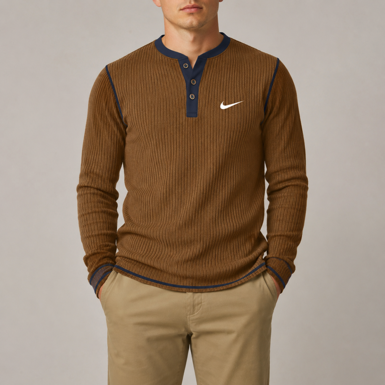 Ribbstickad Henley - Utförsäljning