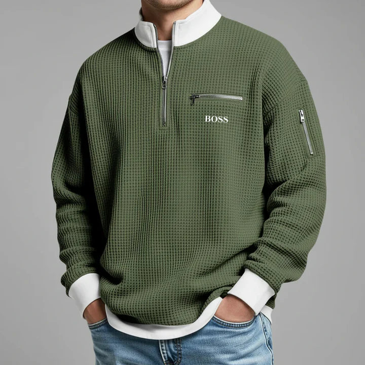 2026 Våffelstickad Quarter-Zip Pullover - Utförsäljning