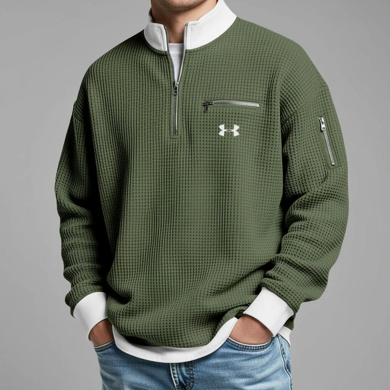 2026 Våffelstickad Quarter-Zip Pullover - Utförsäljning