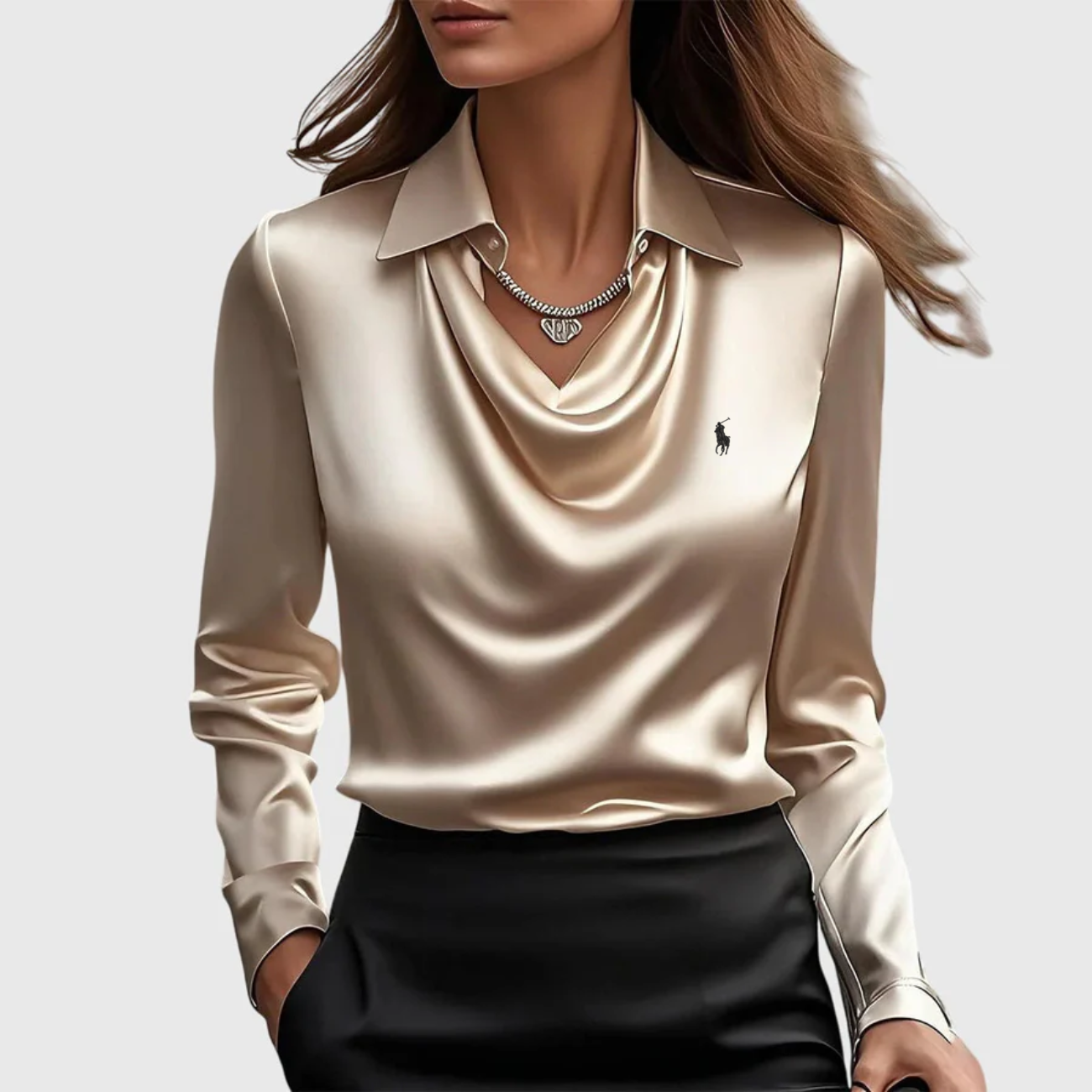 Elegant Satindraperad Blus - Utförsäljning