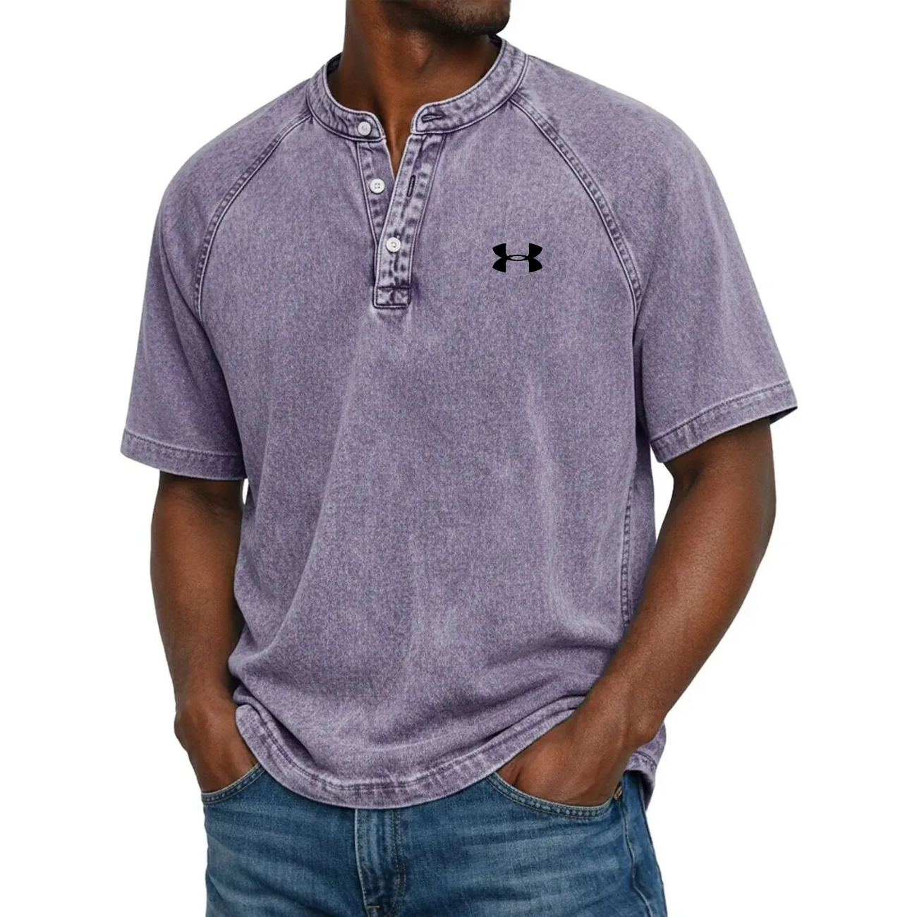 Klassisk Knapp-Hals Henley T-shirt - Utförsäljning