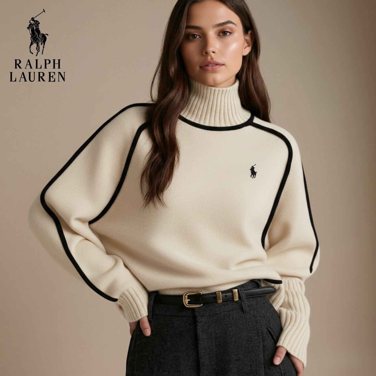Elegant kontraststickad polotröja | Slutförsäljning
