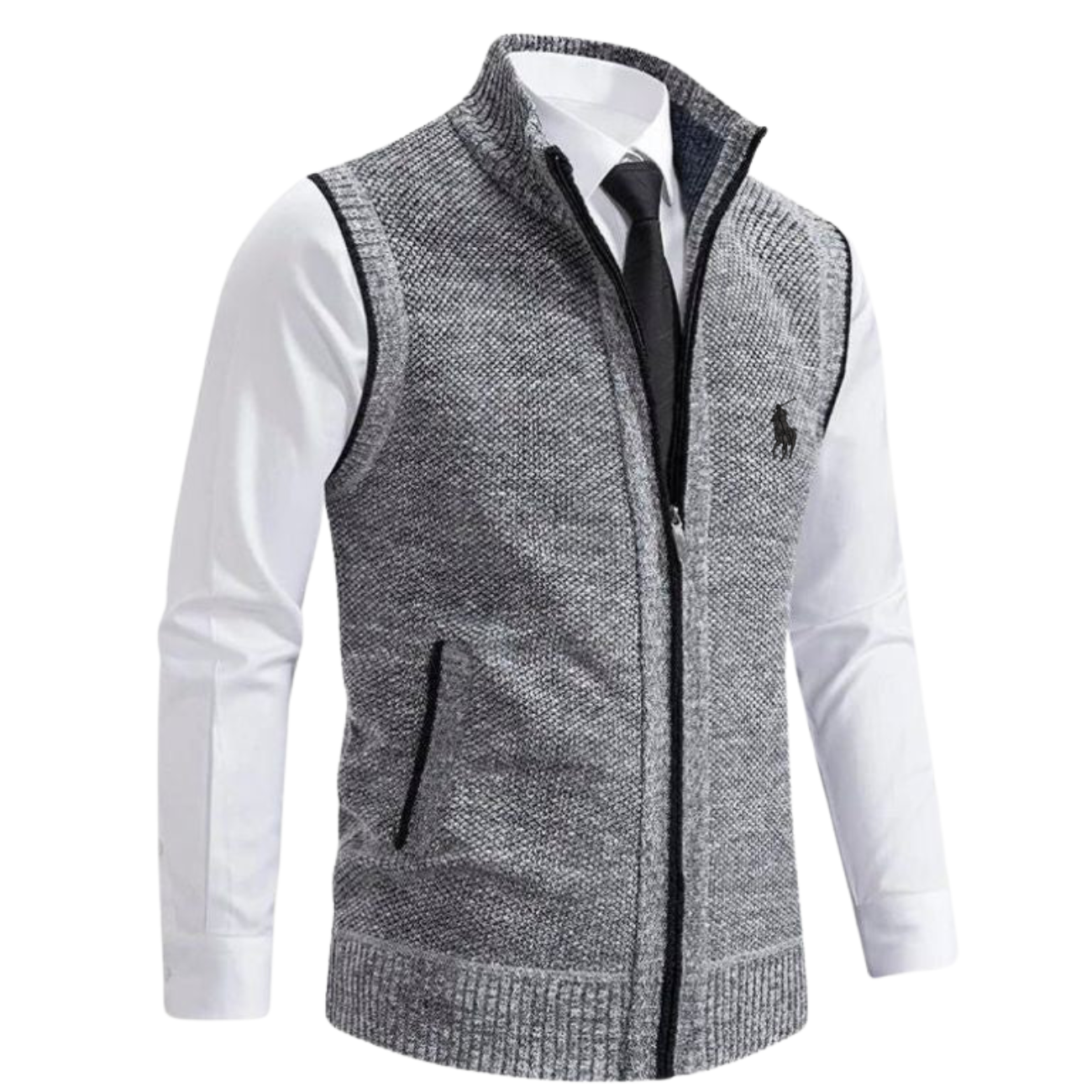 Herrklassisk stickad zip-up väst || Utförsäljning