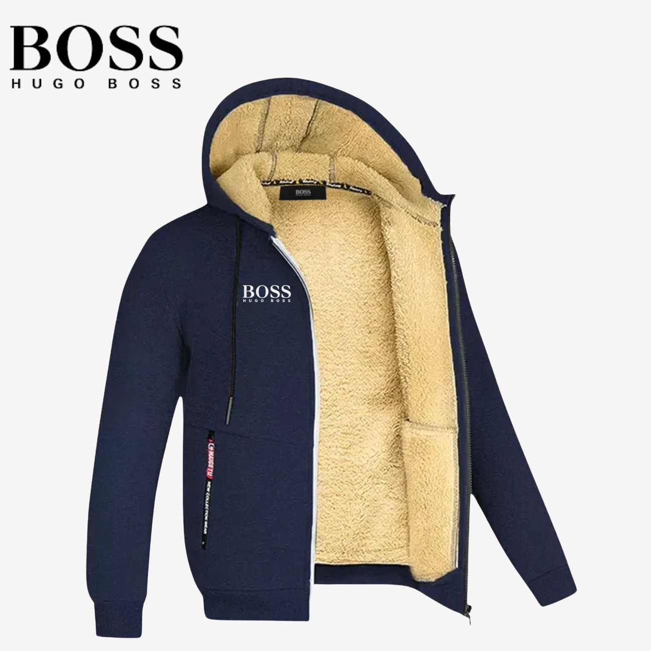 Sherpafodrad huvtröja med dragkedja || Lagerutförsäljning