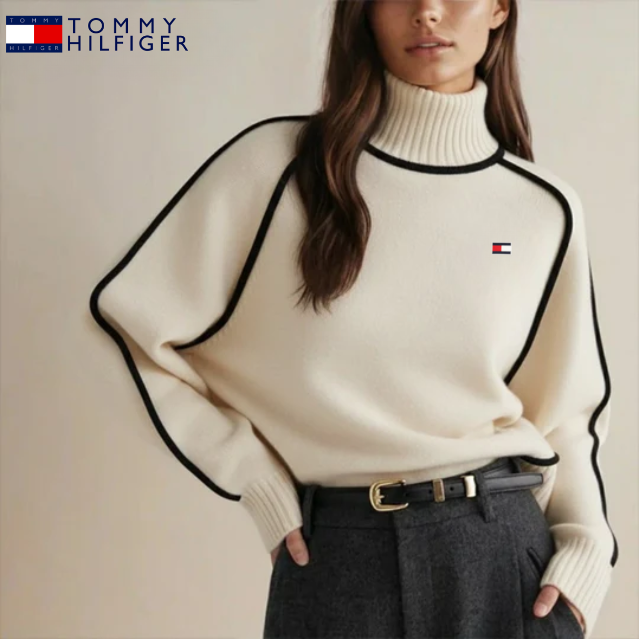 Elegant Kontraststickad Polotröja || Utförsäljning