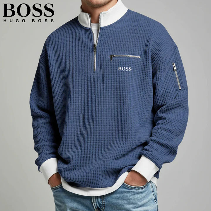2026 Våffelstickad Quarter-Zip Pullover || Utförsäljning