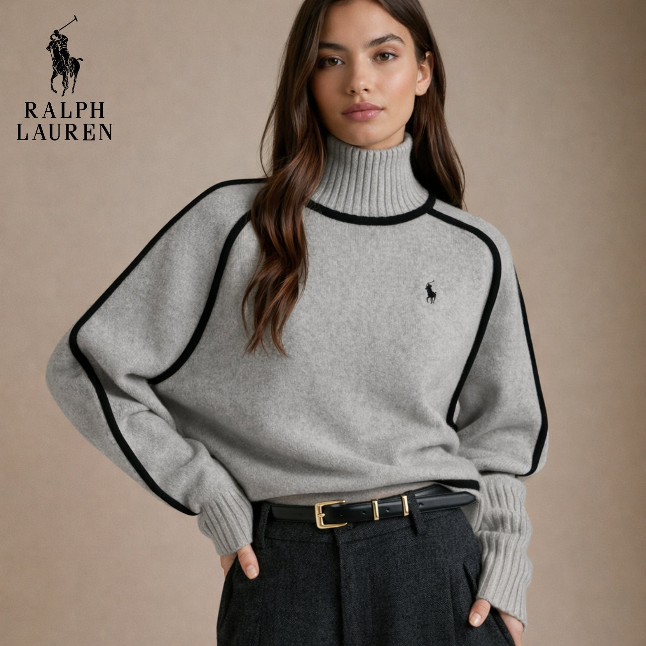 Elegant kontraststickad polotröja | Slutförsäljning