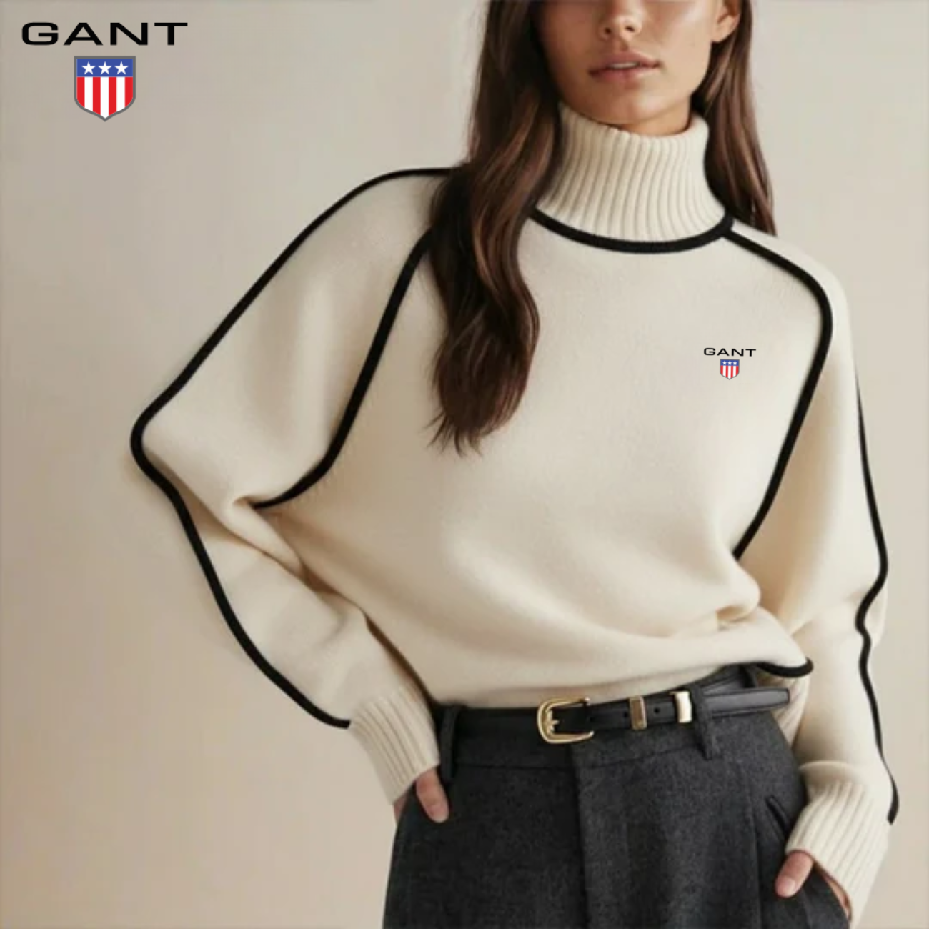 Elegant Kontraststickad Polotröja || Utförsäljning