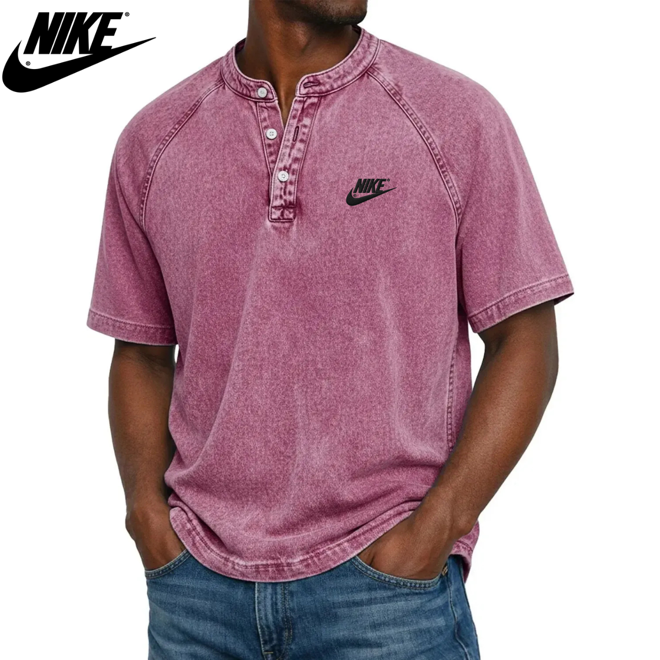 Klassisk Knapp-Hals Henley T-shirt || Utförsäljning
