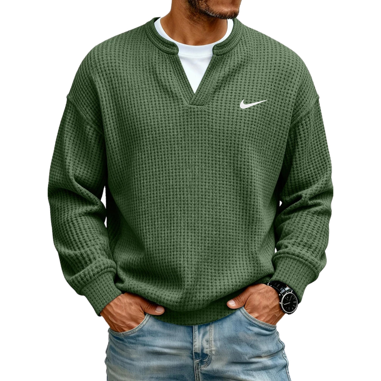 Strukturerad V-ringad Sweatshirt - UTFÖRSÄLJNING