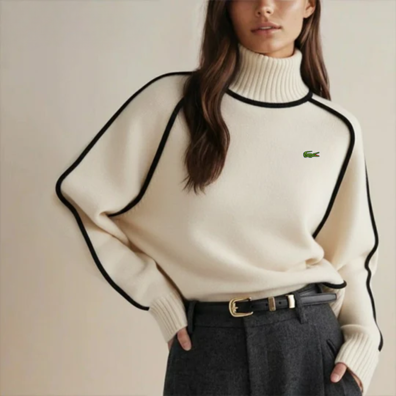 Elegant Kontraststickad Polotröja - Utförsäljning