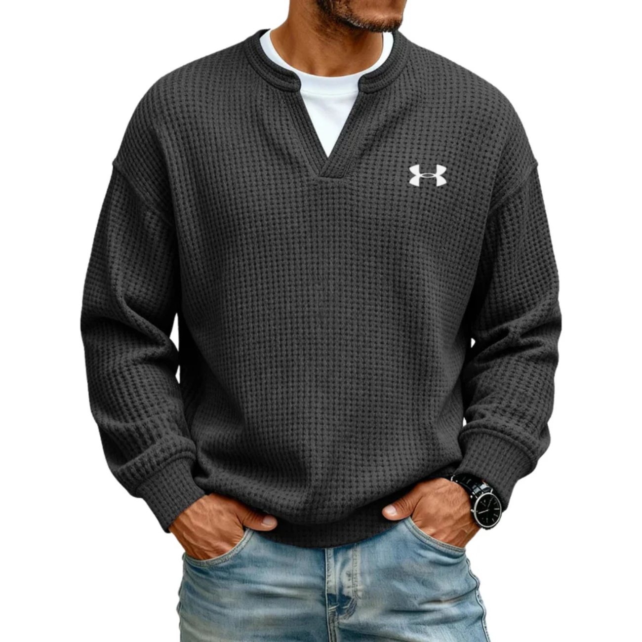 Strukturerad V-ringad Sweatshirt - UTFÖRSÄLJNING