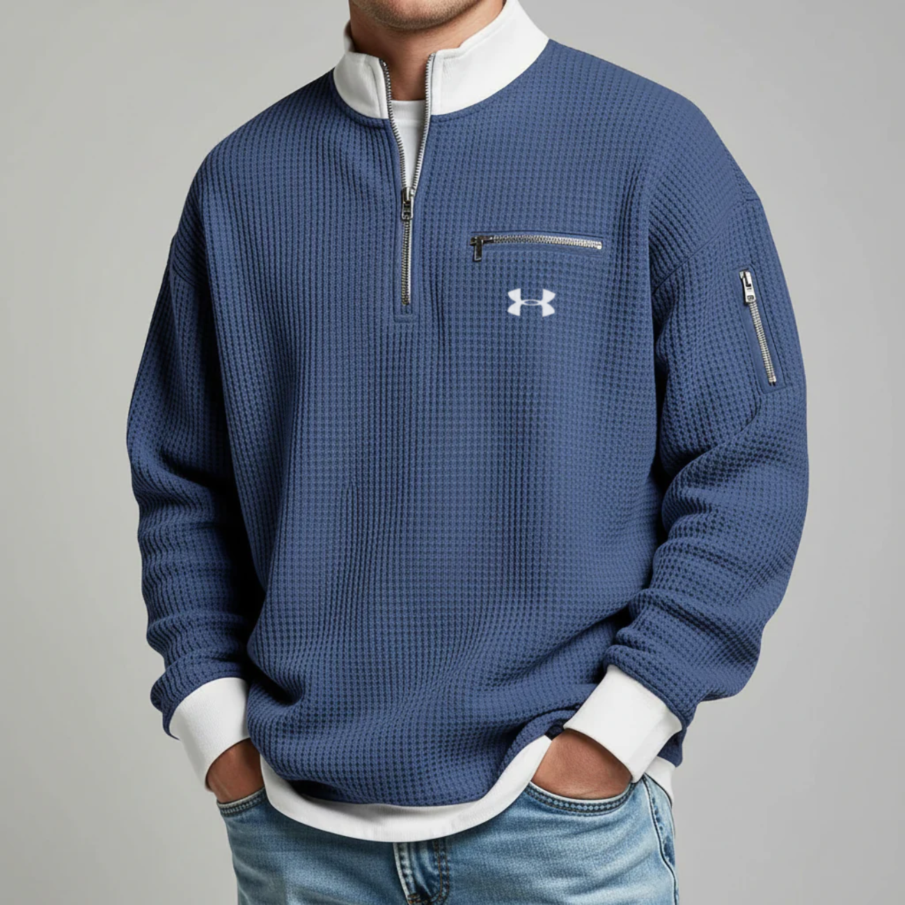 2026 Våffelstickad Quarter-Zip Pullover - Utförsäljning
