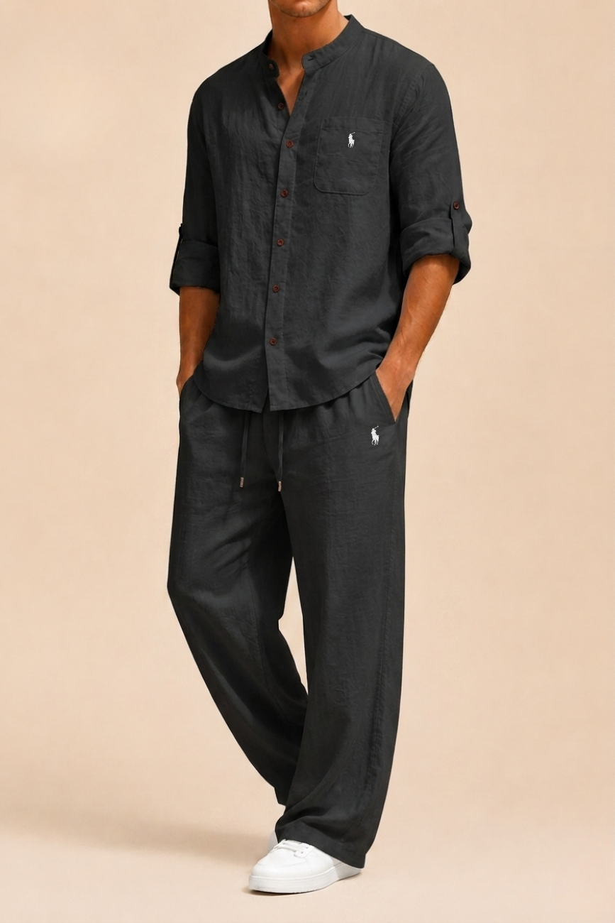 Mandarin Collar Linen Set - Utförsäljning
