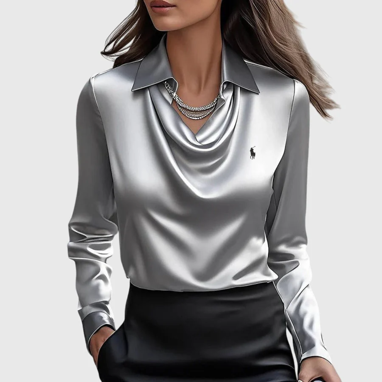 Elegant Satindraperad Blus - Utförsäljning