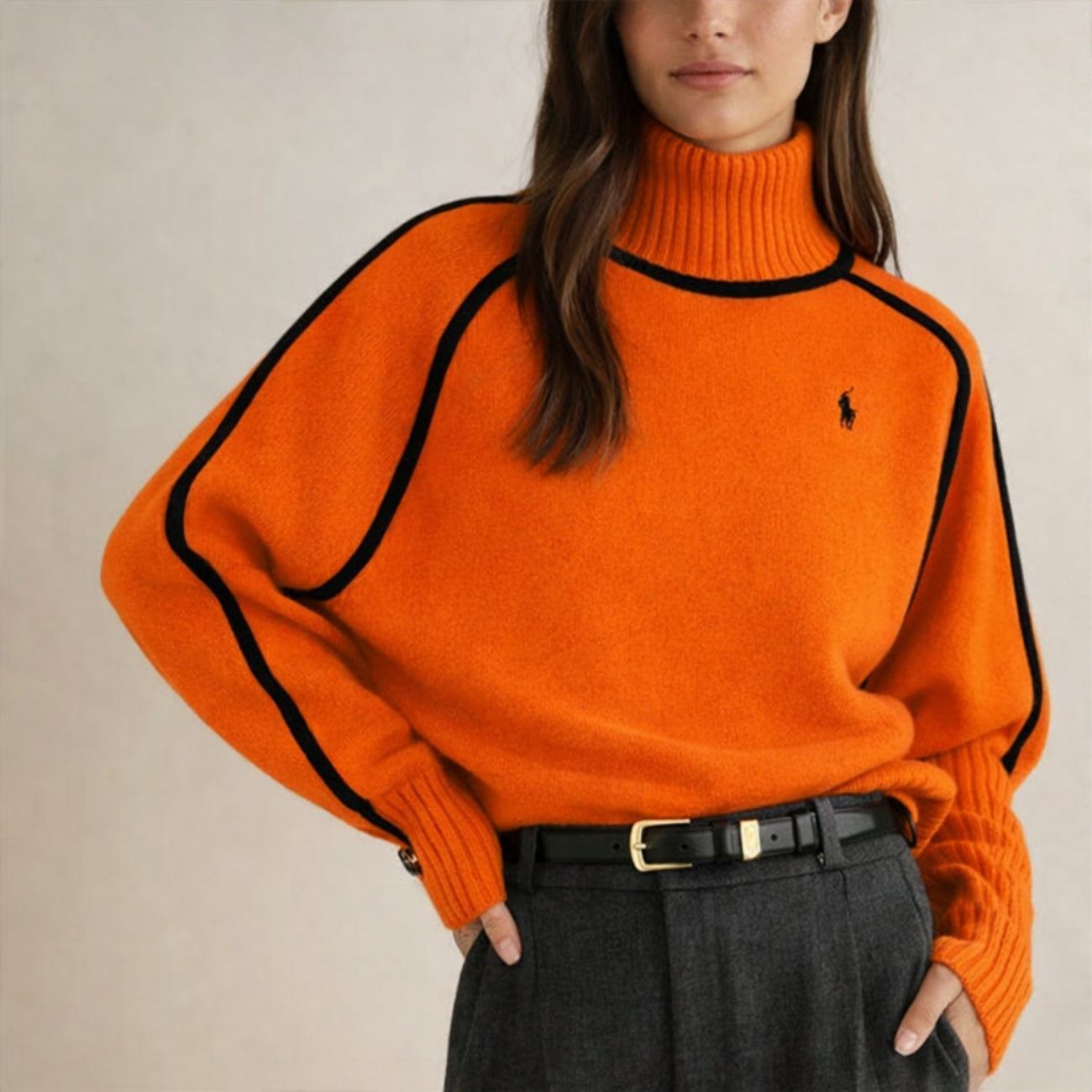 Elegant Kontraststickad Polotröja - Utförsäljning
