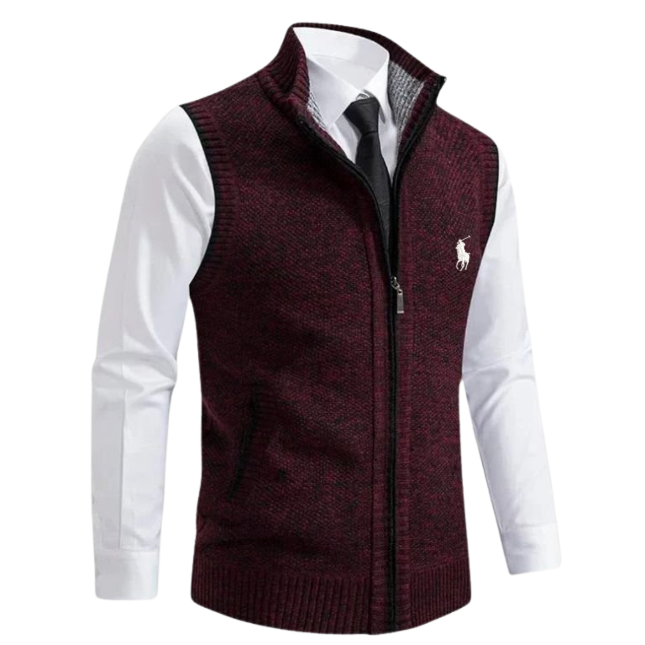 Herrklassisk stickad zip-up väst || Utförsäljning