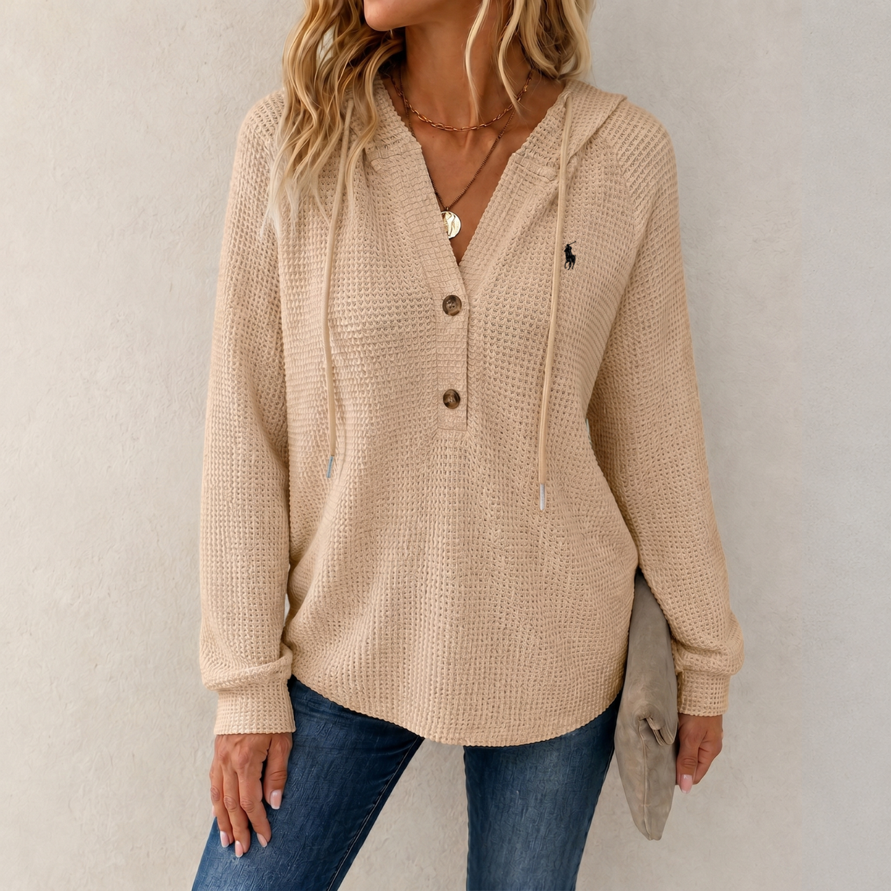 Mysig Vaffelmönstrad Pullover - Utförsäljning