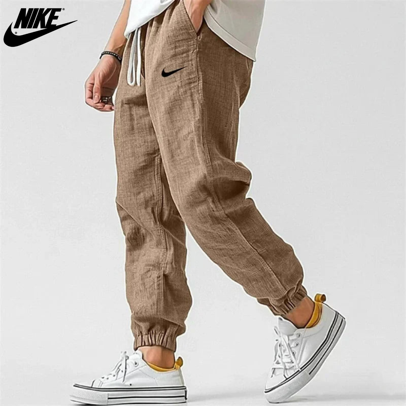 Relaxed Fit Linne Joggerbyxor || Utförsäljning
