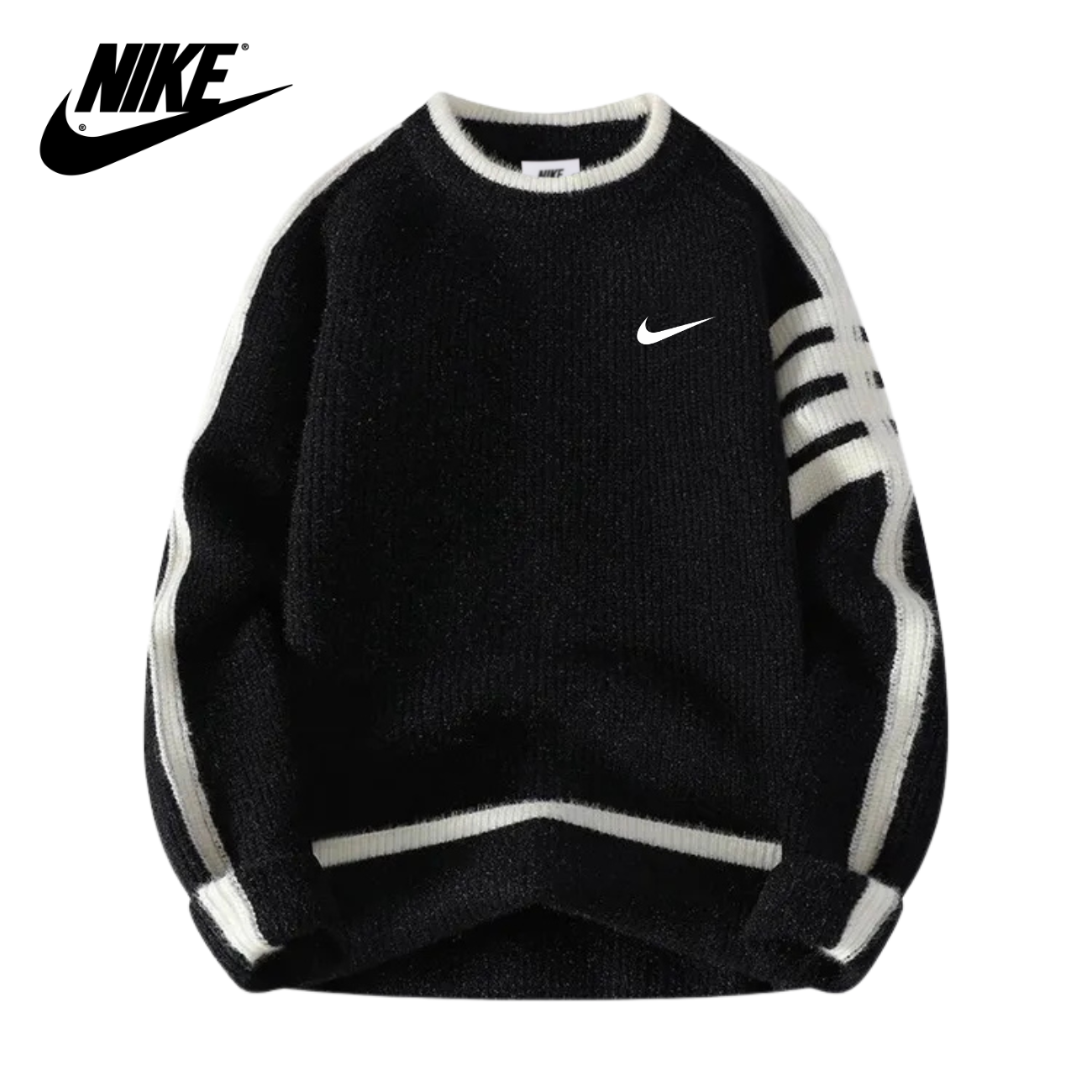 Klassisk Ribbad Crewneck Sweatshirt || Utförsäljning