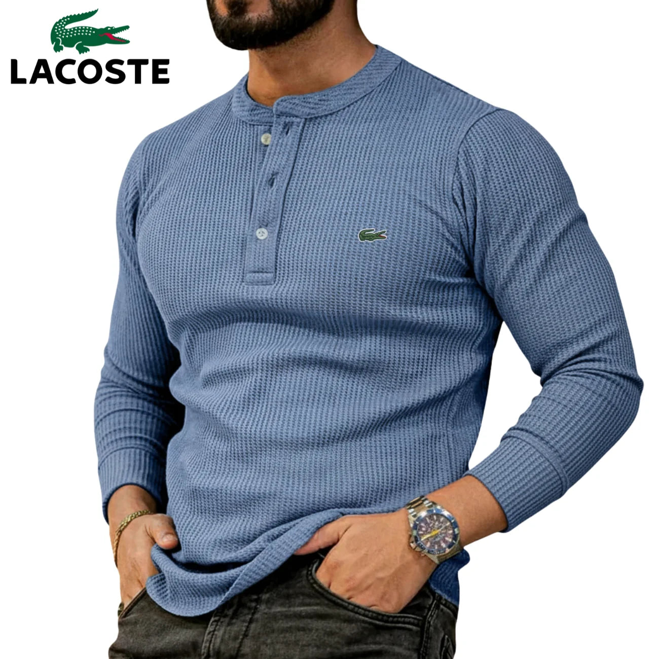 Casual Henley Långärmad Tröja || REA UTGÅENDE VAROR