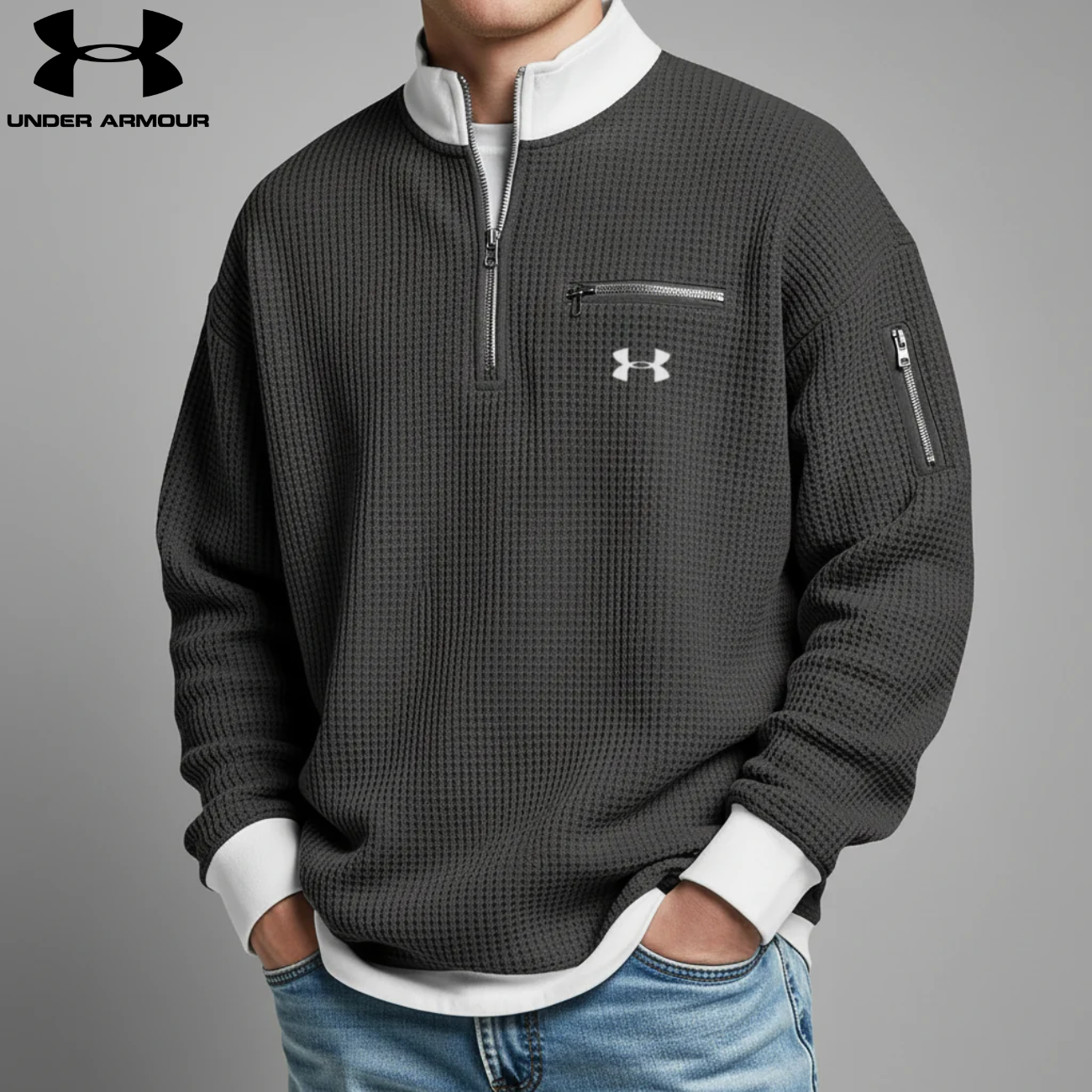 2026 Våffelstickad Quarter-Zip Pullover || Utförsäljning