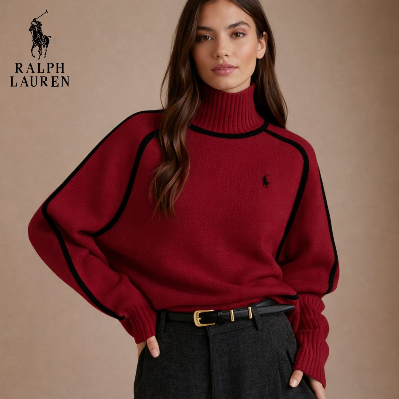 Elegant kontraststickad polotröja | Slutförsäljning