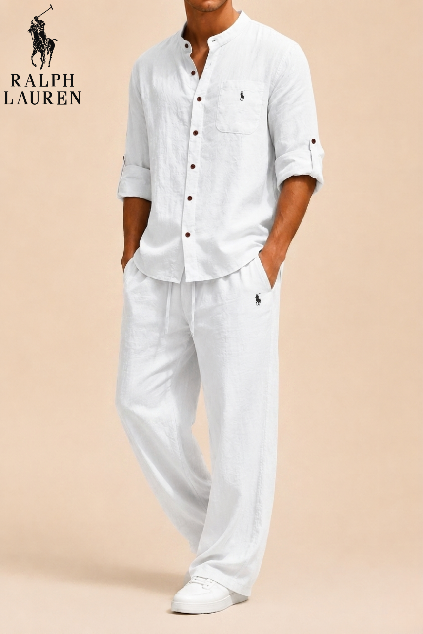 Mandarin Collar Linen Set || Utförsäljning