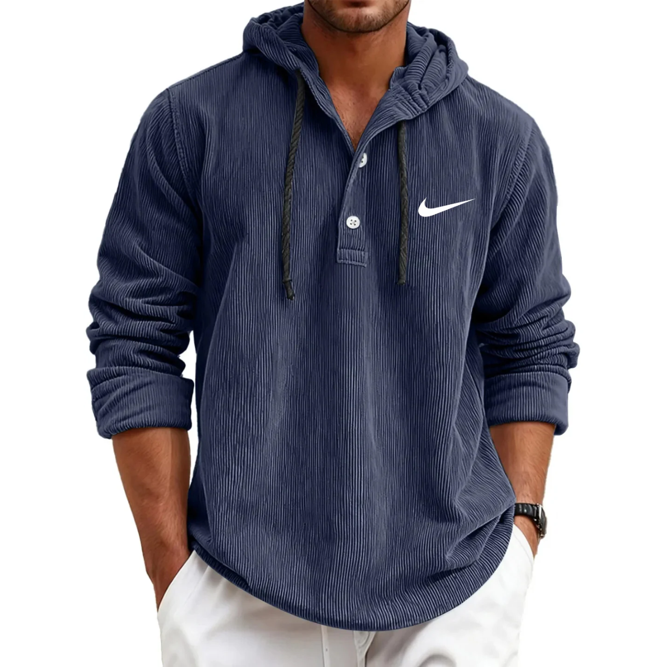 2026 Texturerad Huvtröja Henley - Utförsäljning