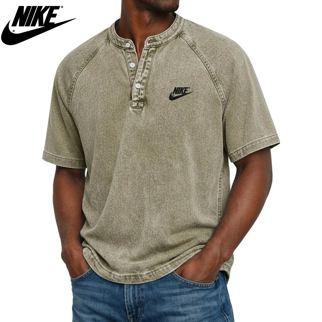 Klassisk Knapp-Hals Henley T-shirt || Utförsäljning
