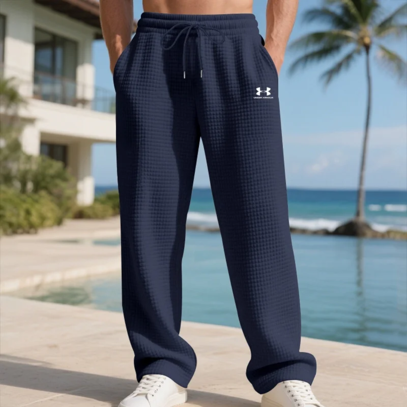 Våffelstickade sweatpants med avslappnad passform - Utförsäljning