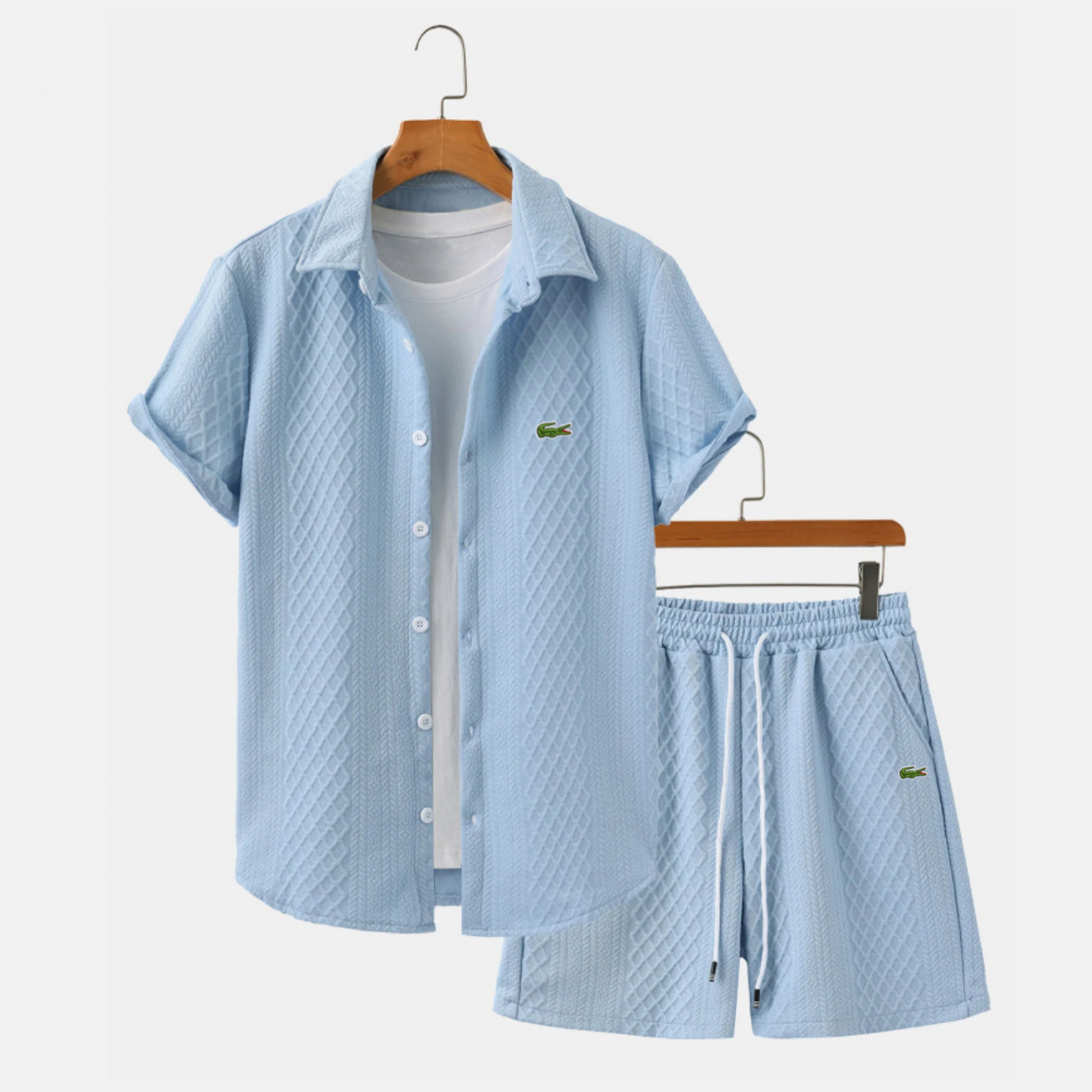 2026 Herrarnas sommarstickade skjorta och shorts-set - Utförsäljning