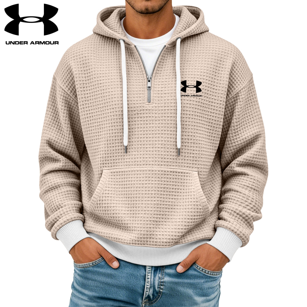 Texturerad Halv-zip Hoodie || Utförsäljning