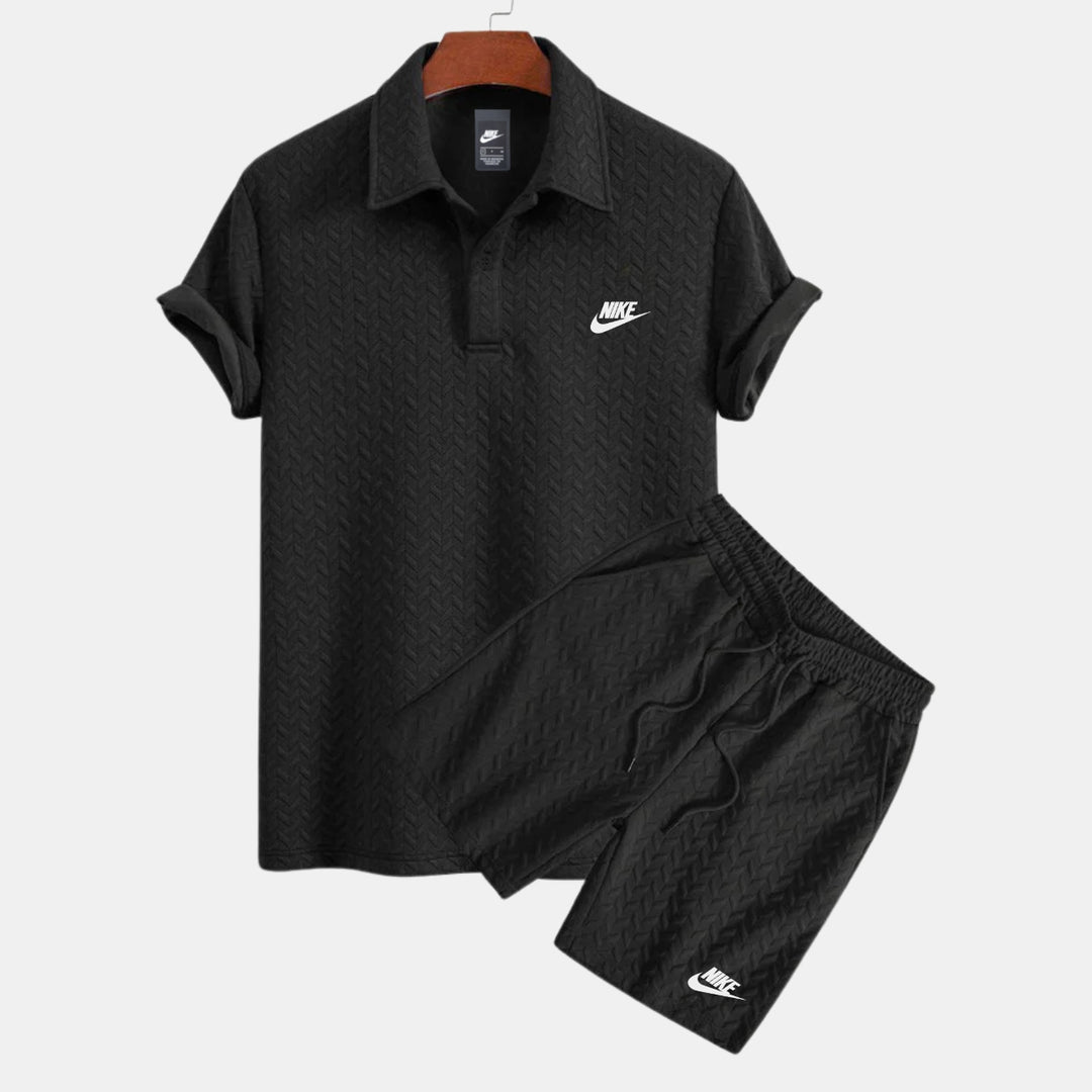 Texturerad Polo- och Shortsset - LAGERRRENSNINGSPRIS