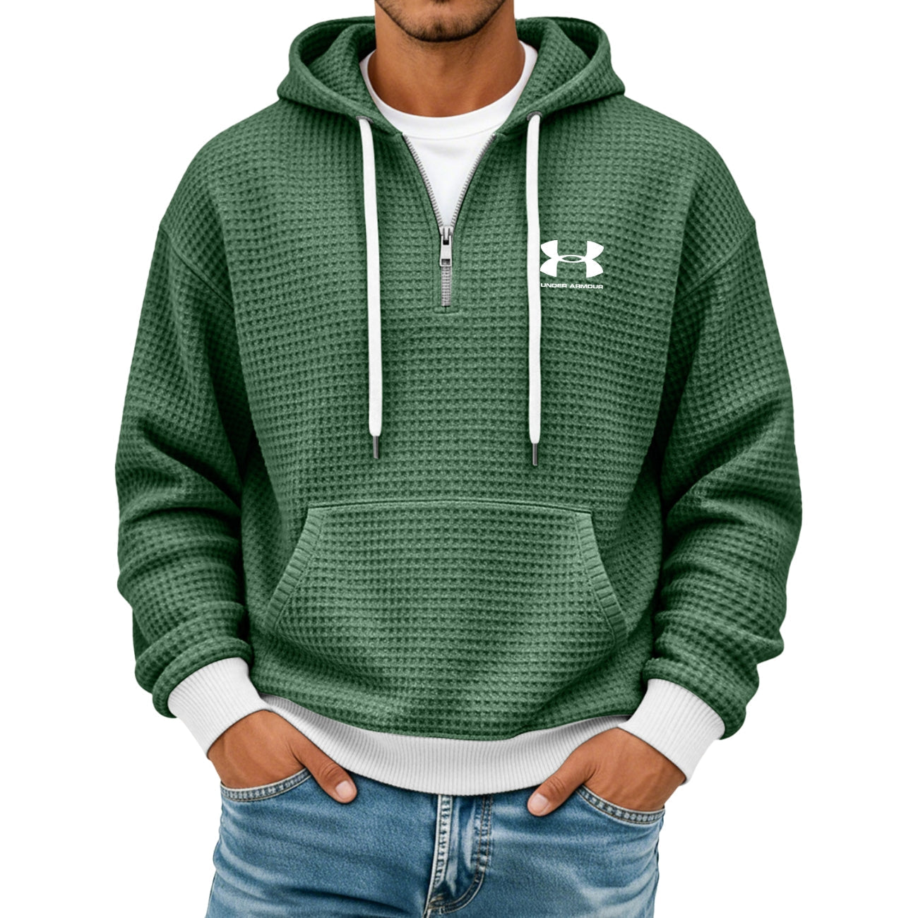 Texturerad Halv-zip Hoodie - Utförsäljning