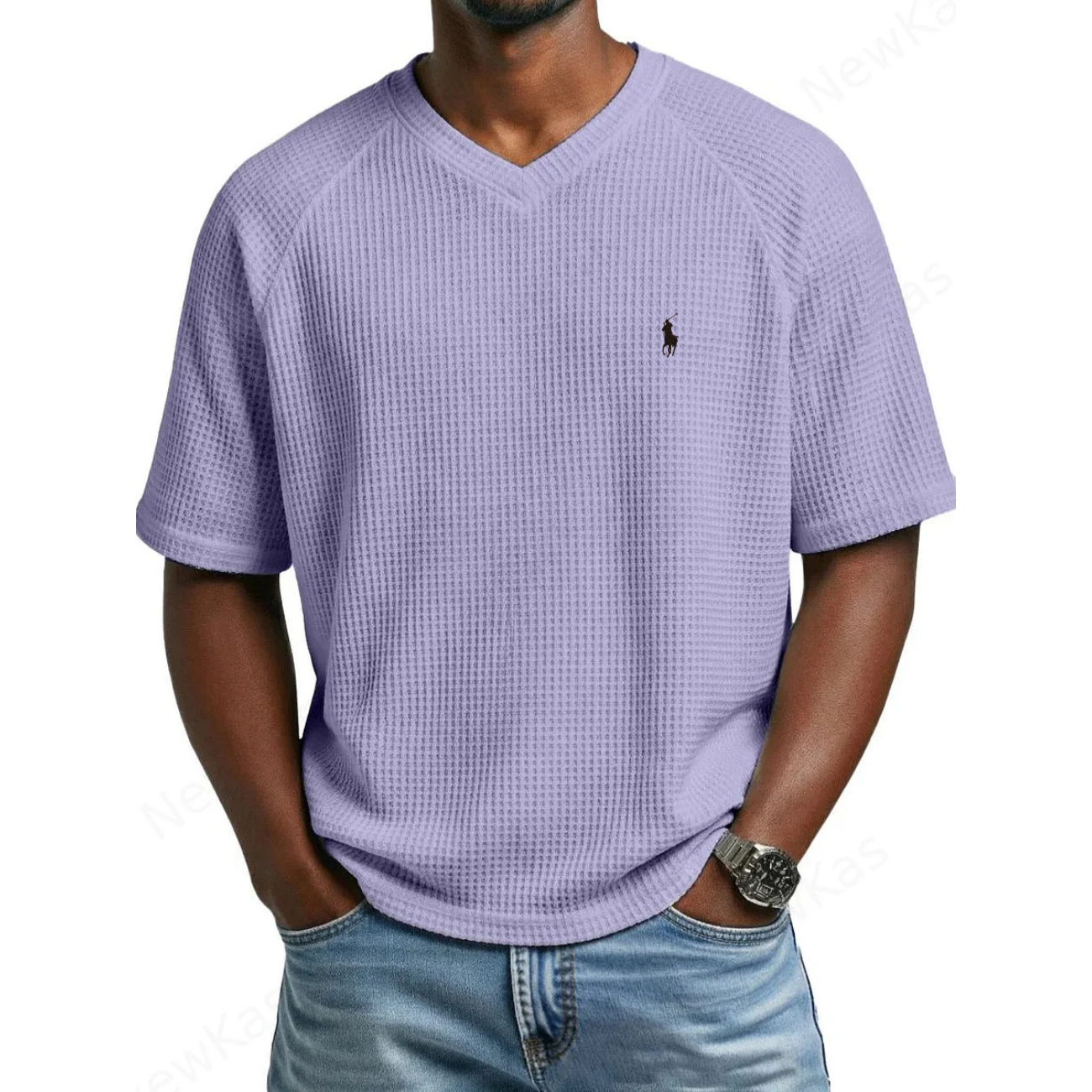 2026 Waffle Stickad V-ringad T-shirt - Utförsäljning
