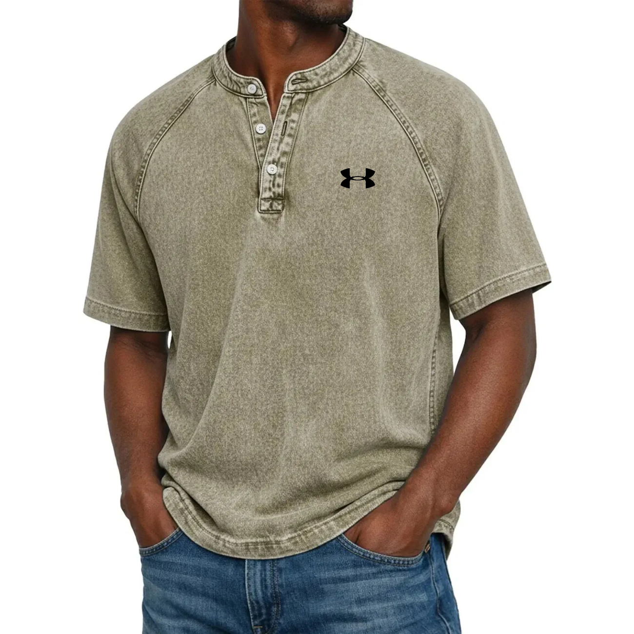 Klassisk Knapp-Hals Henley T-shirt - Utförsäljning