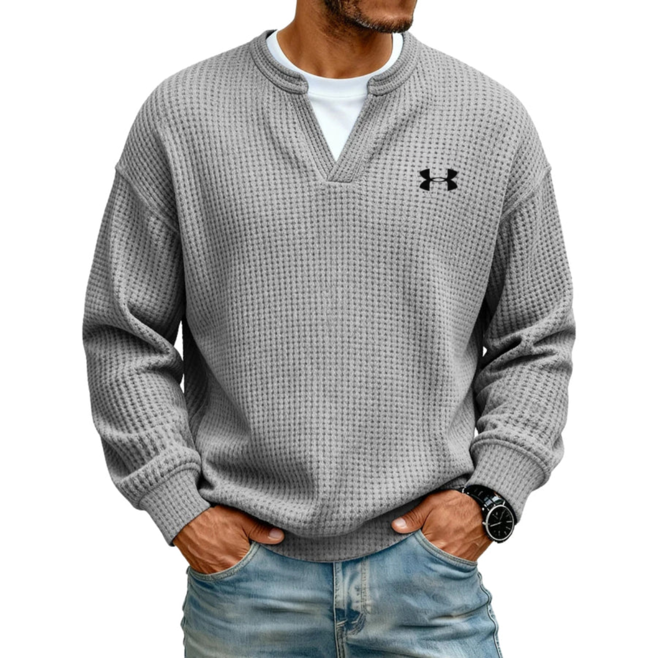 Strukturerad V-ringad Sweatshirt - UTFÖRSÄLJNING
