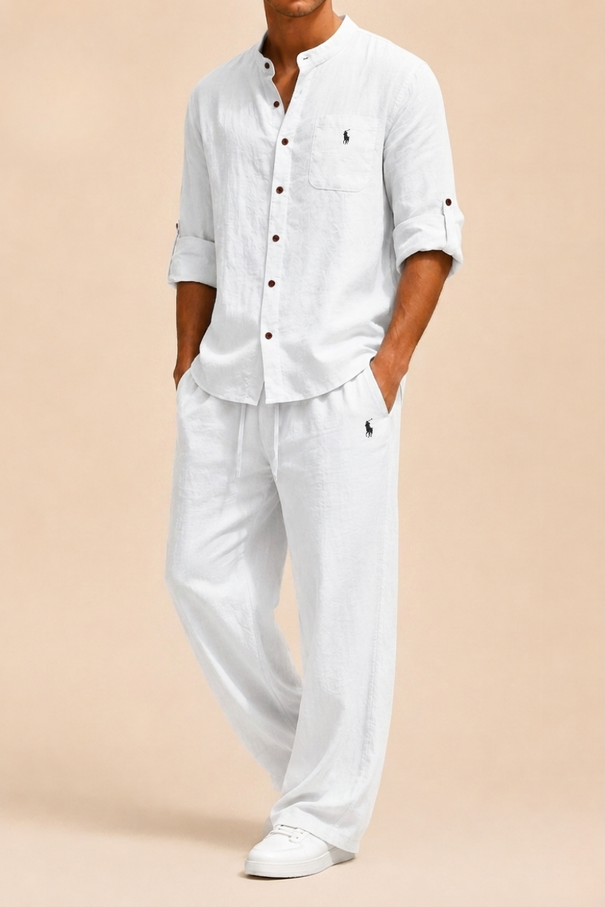 Mandarin Collar Linen Set - Utförsäljning