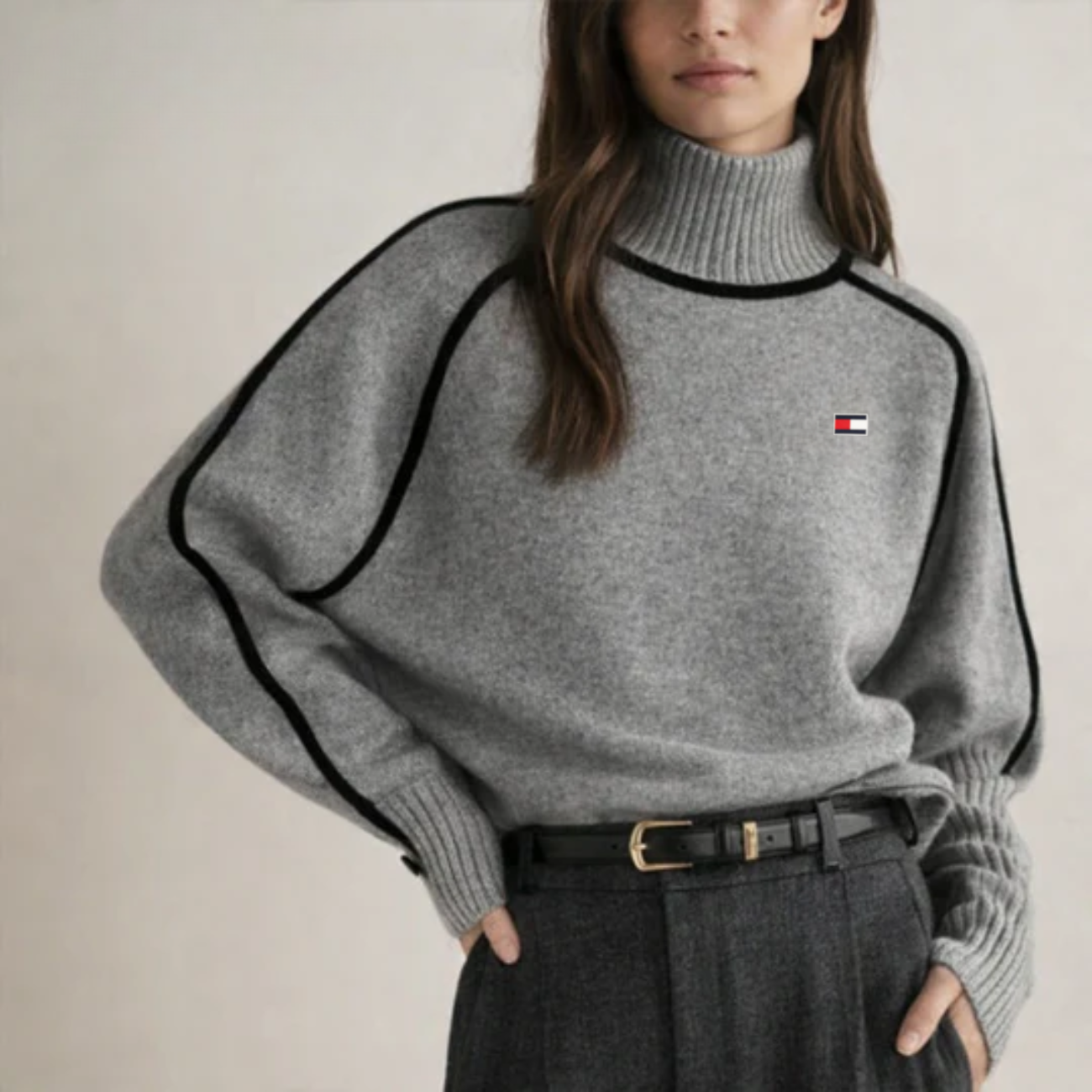 Elegant Kontraststickad Polotröja - Utförsäljning