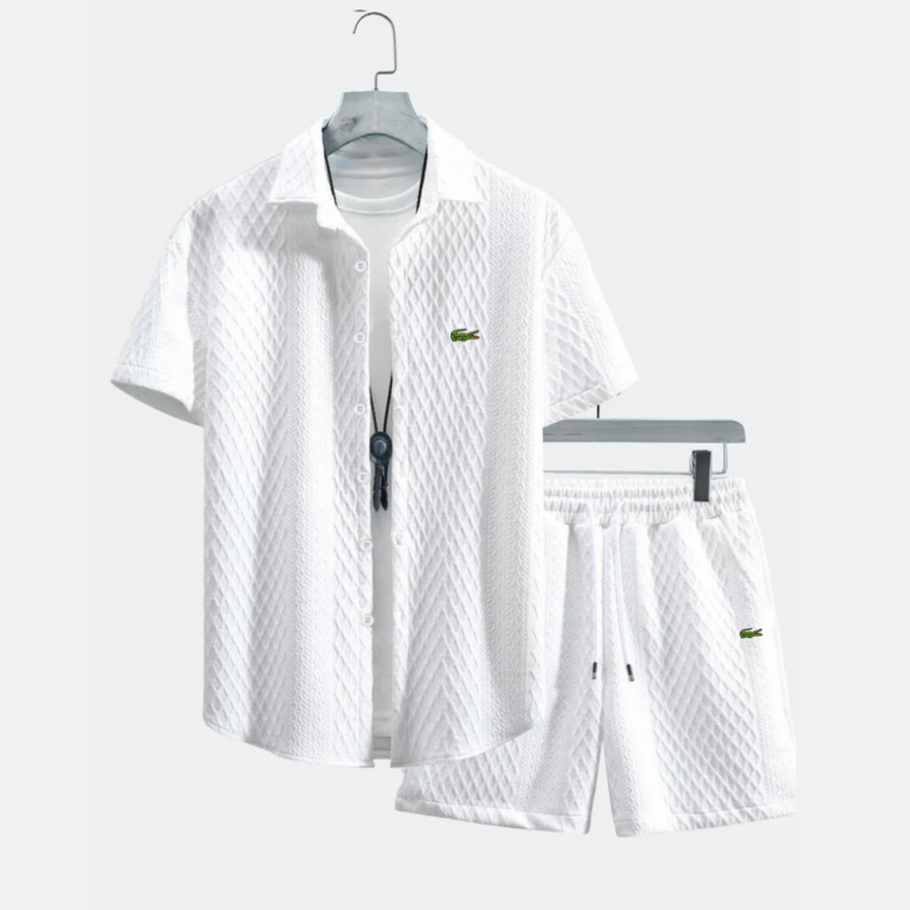 2026 Herrarnas sommarstickade skjorta och shorts-set - Utförsäljning