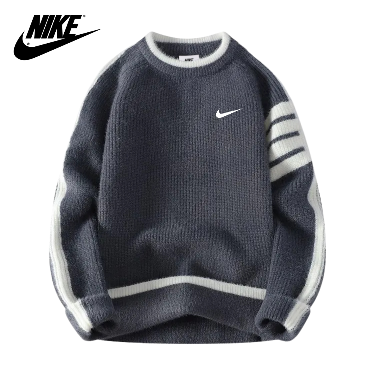 Klassisk Ribbad Crewneck Sweatshirt || Utförsäljning