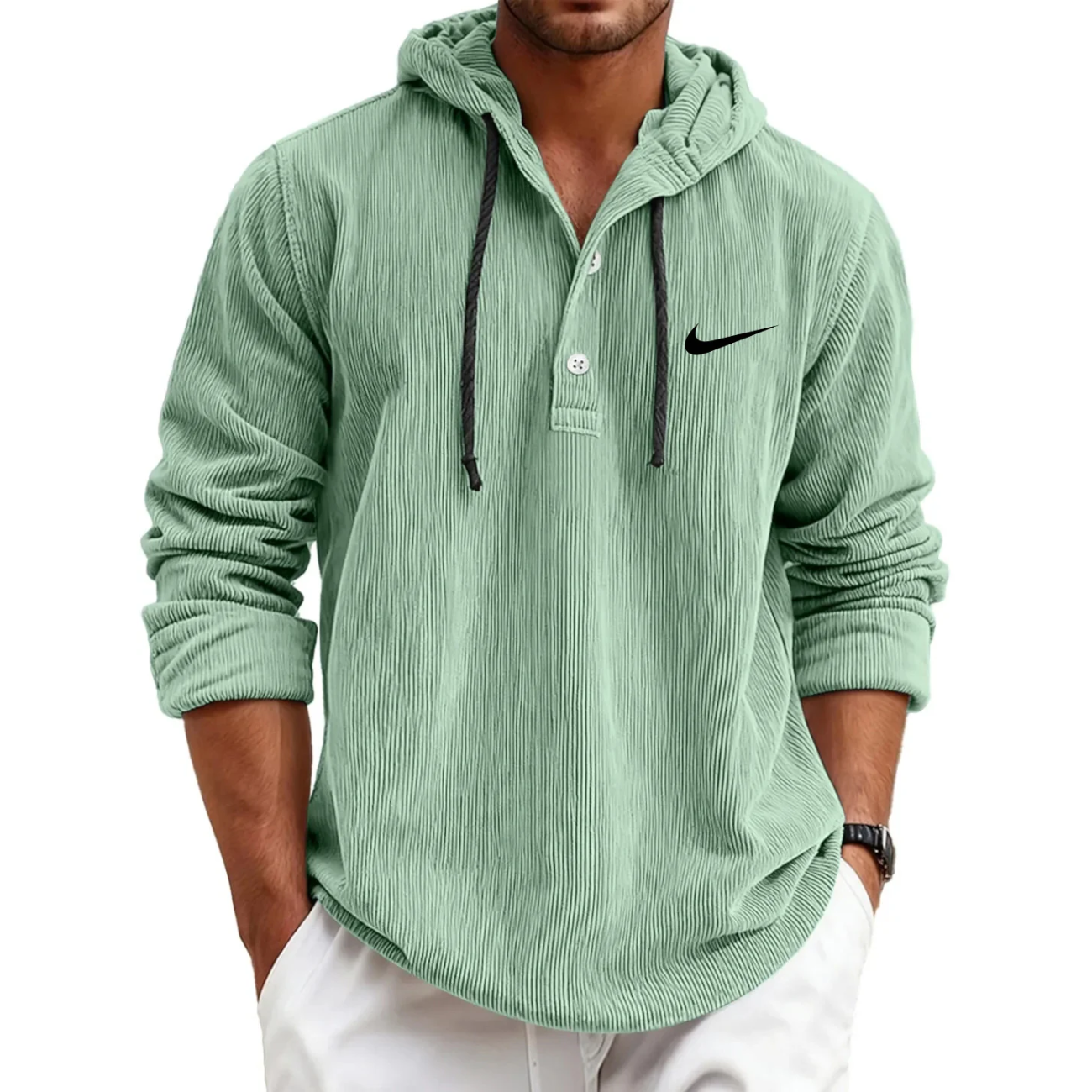 2026 Texturerad Huvtröja Henley - Utförsäljning