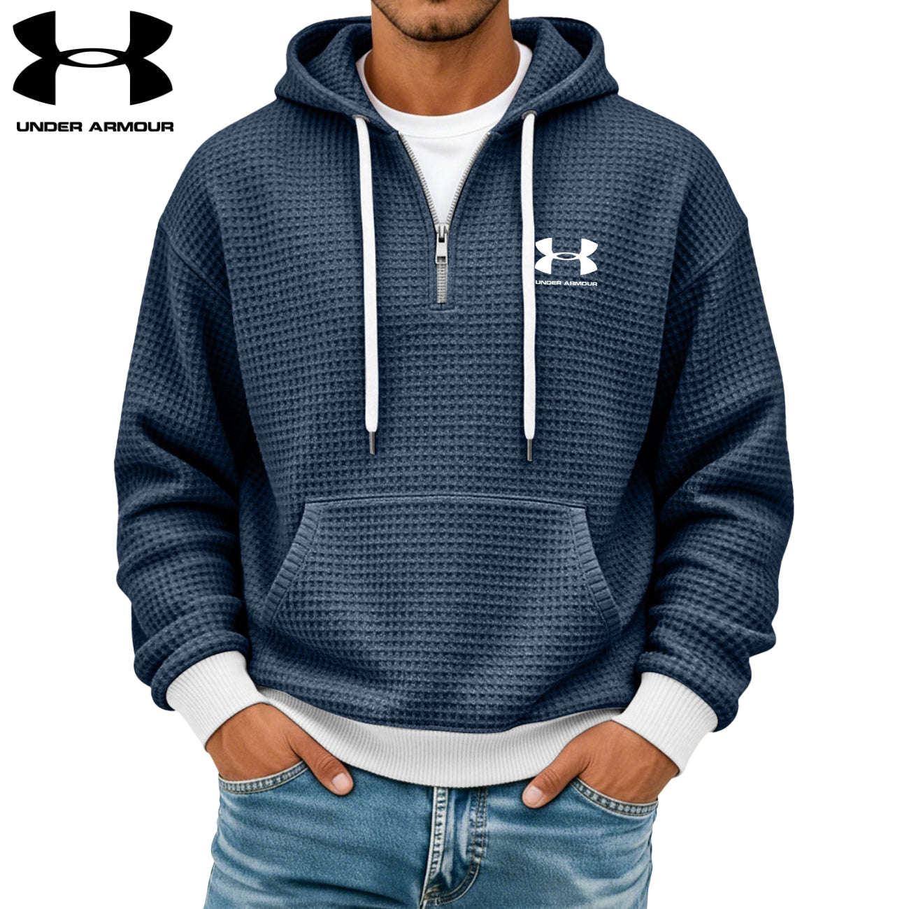 Texturerad Halv-zip Hoodie || Utförsäljning