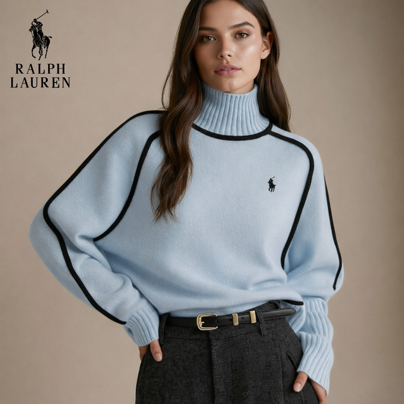Elegant kontraststickad polotröja | Slutförsäljning
