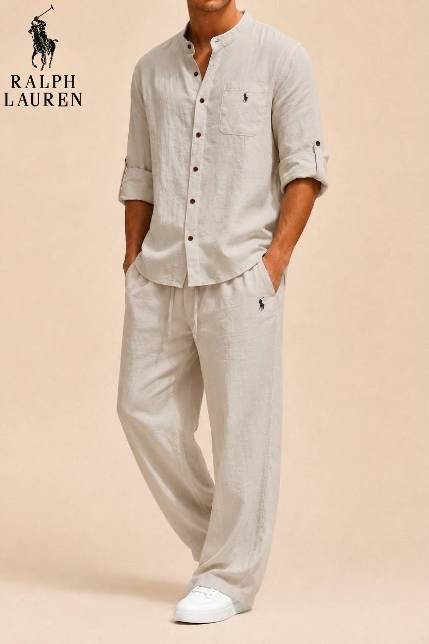 Mandarin Collar Linen Set || Utförsäljning