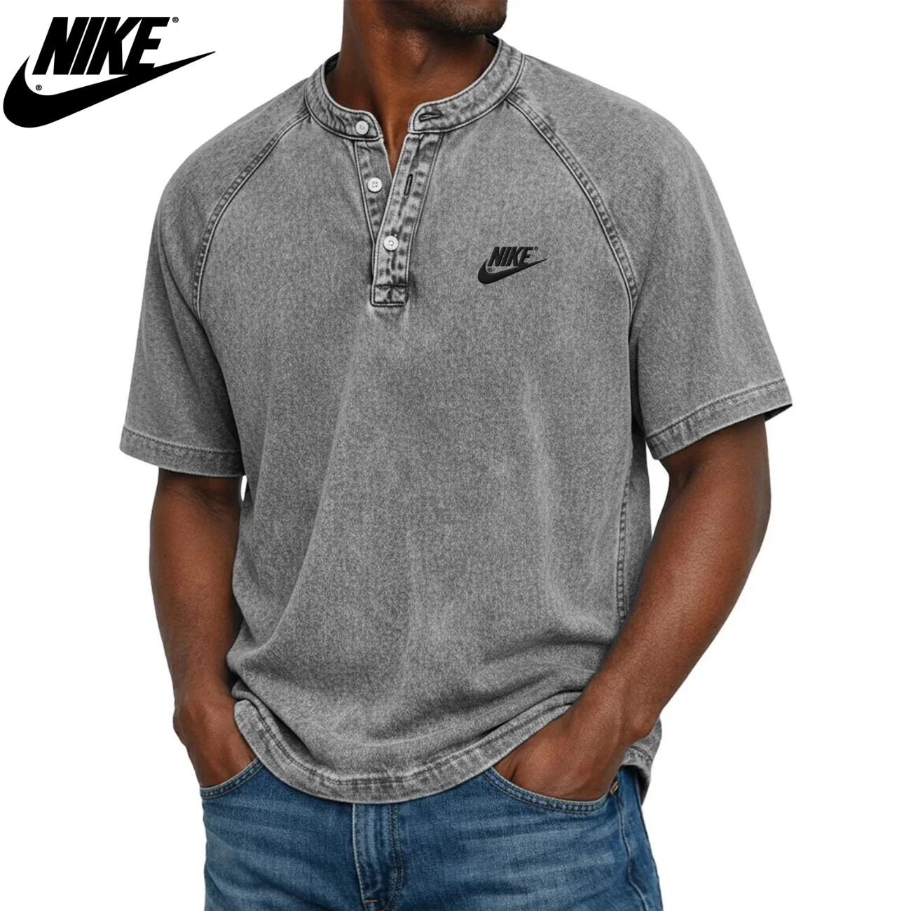 Klassisk Knapp-Hals Henley T-shirt || Utförsäljning
