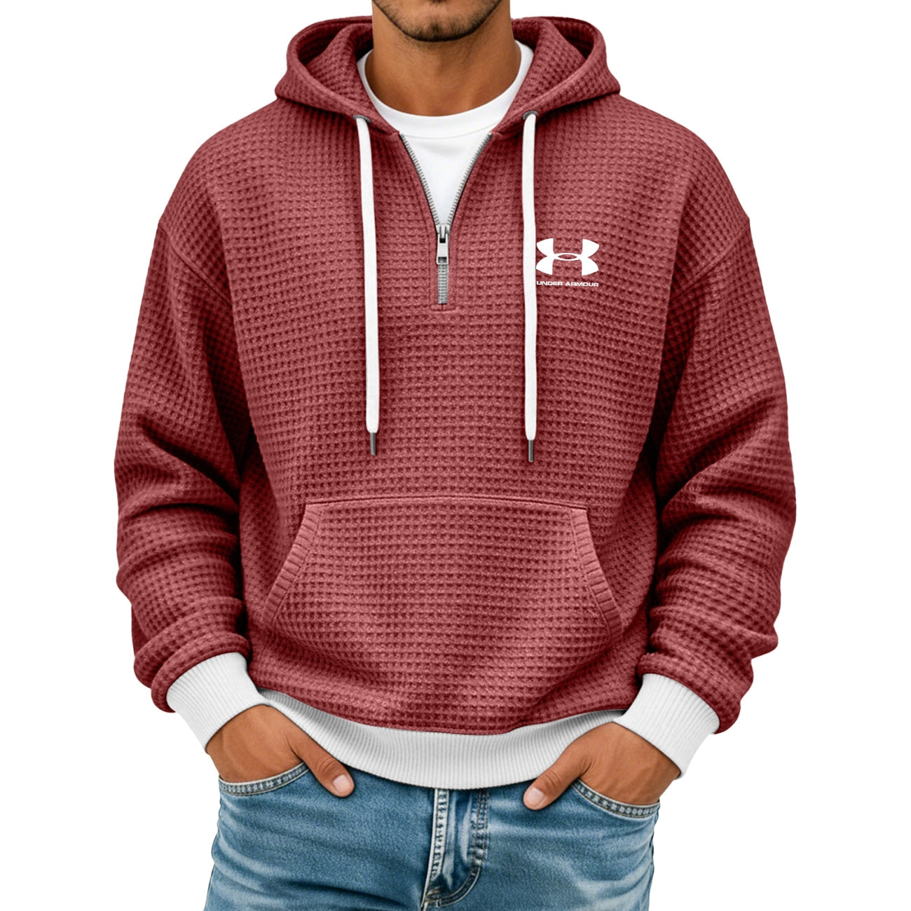 Texturerad Halv-zip Hoodie - Utförsäljning