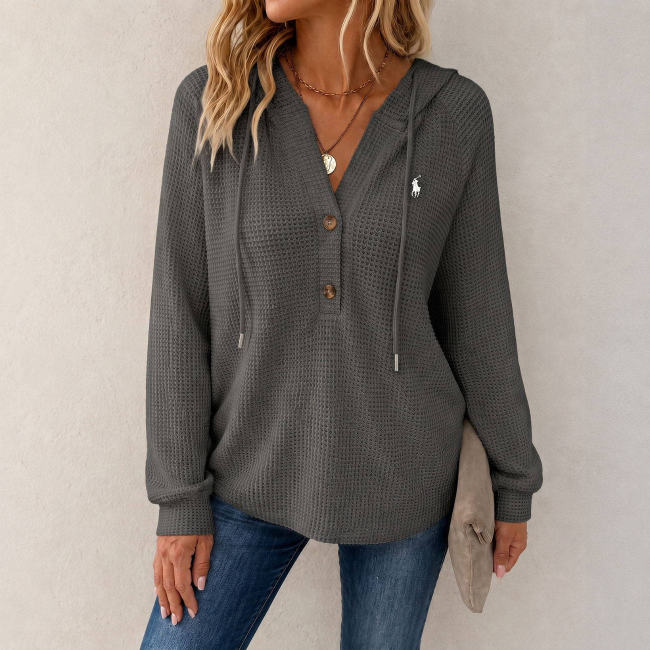Mysig Vaffelmönstrad Pullover - Utförsäljning