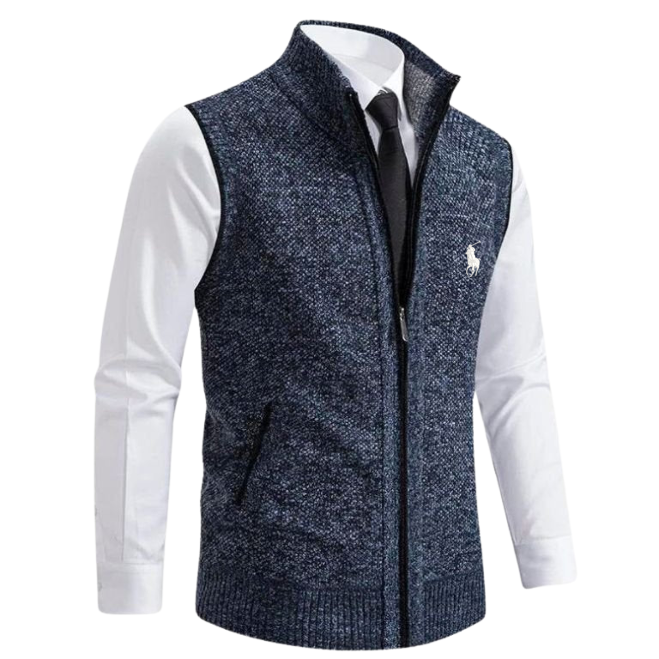 Herrklassisk stickad zip-up väst || Utförsäljning